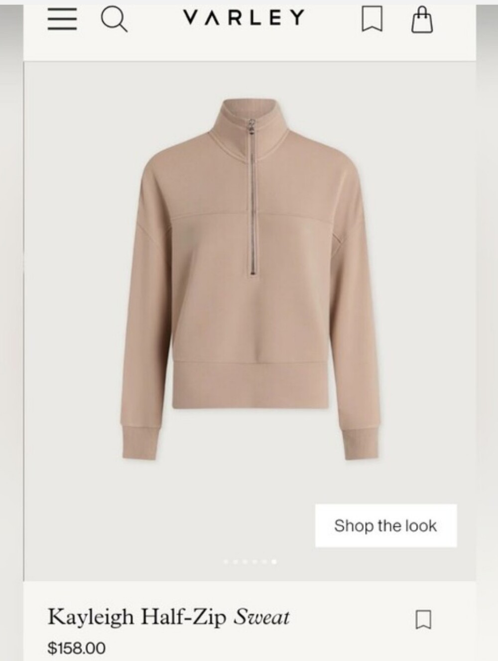 Varley Kayleigh Half-Zip Sweatshirt Small in Mushroom Color